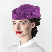 LEKODE Ladies hats vintage hats derby hats for women wedding hats for Tea Party Color Jazz Hats Classic Wide Brim kentucky derby hats for women sun hats Fedora Stylish Hat Purple M