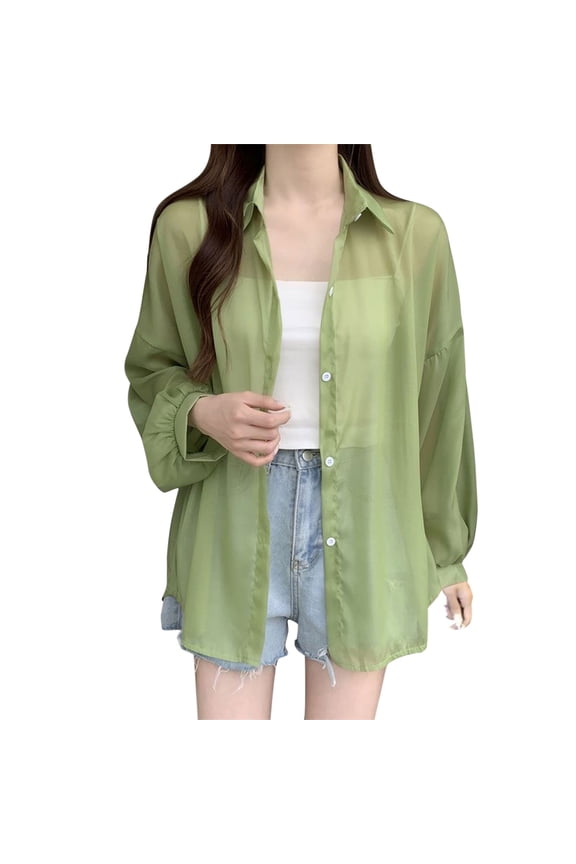 Lightweight Cardigans for Women Sheer Cardigans Light Weight Cardigan Women's Button Down Cardigan Light See Through Loose Fit Cardigan for Dress Travel Cardigan Mesh Shrug Green L