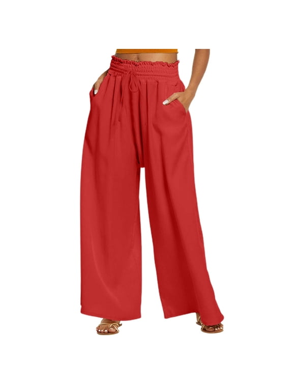 Lightweight Pants Women Classic Lounge Pants Work Pants Casual Curvy Pants for Women Travel Pants Women Wide Leg Trousers B Red L