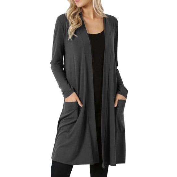 LEKODE Lightweight Relaxed Fit Layering Shrug Long Sleeve Open Front Side Pockets Daily Work Travel Cover Up Gray 4XL