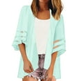 thumbnail image 1 of LEKODE Lightweight Solid Chiffon Mid Length Kimono Shrug Women 3/4 Ruffle Sleeve Open Front Loose Fit Everyday Beach Tank Outer Topper Tops Light Blue M, 1 of 4