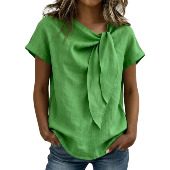 LEKODE Linen Button Down Shirt Women Oversized T-shirts Vintage Tshirts Button Down Shirts Lace Top Solid Summer Tops Peasant Blouses Mexican Shirt Summer Blouses Green L