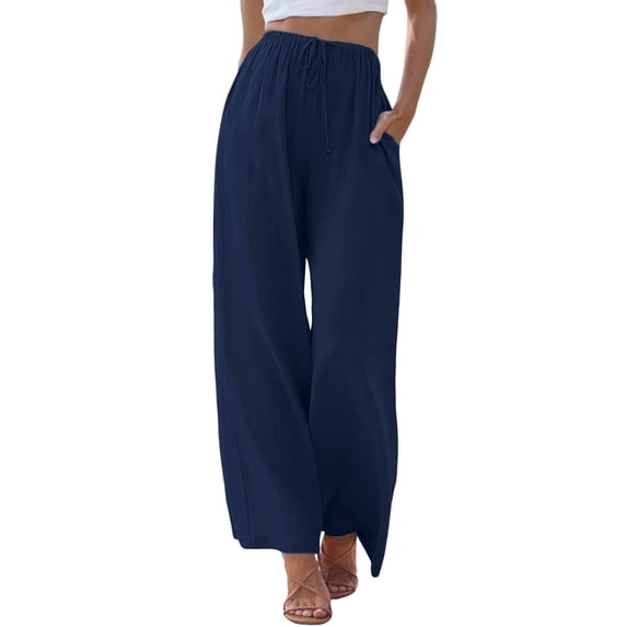 LEKODE Linen Pants Women Running Pants Comfortable Pants Golf Pants Barrel Pants Fishing Pants Pull on Pants for Women Comfy Pants Women Boho Pants for Women Navy S