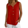 thumbnail image 1 of LEKODE Linen Tank Tops for Women Button Tank Tops V Neck T Shirts Loose Tank Tops Gauze Shirts Tunics Tops Going Out Tops Solid Tops Cute Tops Basic Tops Basic Sleeveless Shirts Cute Red L, 1 of 9