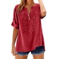 thumbnail image 1 of LEKODE Linen Tops for Women 3/4 Sleeve Everyday Shirt V Neck Loose Clothes Shirts for Women Casual Gauze Tunic Cotton Tops Boho Clothes Summer Tees Button Down Button Blouses Gauze Shirts Red 2xl, 1 of 7