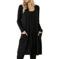 thumbnail image 1 of LEKODE Long Duster Cardigan Open Front Drape Fit Long Sleeve Dual Side Pockets Lightweight Office Layering Cover Up Black L, 1 of 8