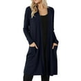 thumbnail image 1 of LEKODE Long Duster Cardigan Open Front Drape Fit Long Sleeve Dual Side Pockets Lightweight Office Layering Cover Up Navy 5XL, 1 of 8