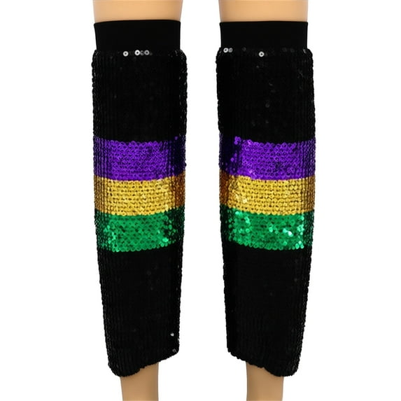 LEKODE Long Leg Warmers Sequin Pants Mardi Gras Leg Warmers Mardi Gras Leg Warmers for Women Carnival Party Long Leg Warmers Leg Warmers Black One Size