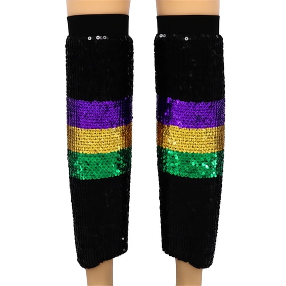 LEKODE Long Leg Warmers Sequin Pants Mardi Gras Leg Warmers Mardi Gras Leg Warmers for Women Carnival Party Long Leg Warmers Leg Warmers Black One Size