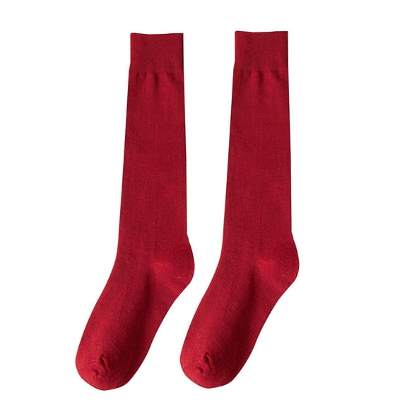 LEKODE Long Socks Cotton Knee High Socks Winter Stockings Socks Womens Thigh High Socks for Men Comfy Socks Women Ladies Socks Red A