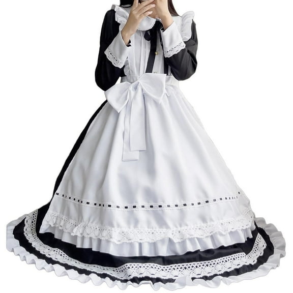 LEKODE Maid Dress Apron Dress Lolita Dress Winter Dresses for Women 2025 Wedding Dress Cocktail Dresses for Wedding Guest Plus Size Cocktail Dress Black Xl