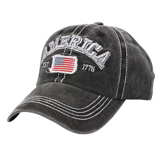 LEKODE Men Women America EST 1776 Washed Baseball Cap, Vintage USA Flag Embroidered Hat, Adjustable Patriotic Curved Brim Sun Cap for Holiday Travel Sports Daily Use Black One Size
