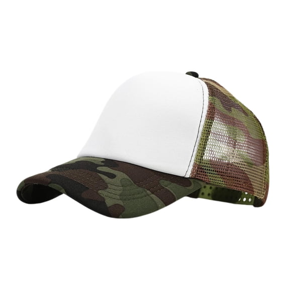 LEKODE Men Women Camouflage Print Mesh Trucker Cap, Camo Hard‑structured Curved Brim Hat, Adjustable Snap‑back Sun Hat for Hunting Fishing Hiking Daily Use White One Size