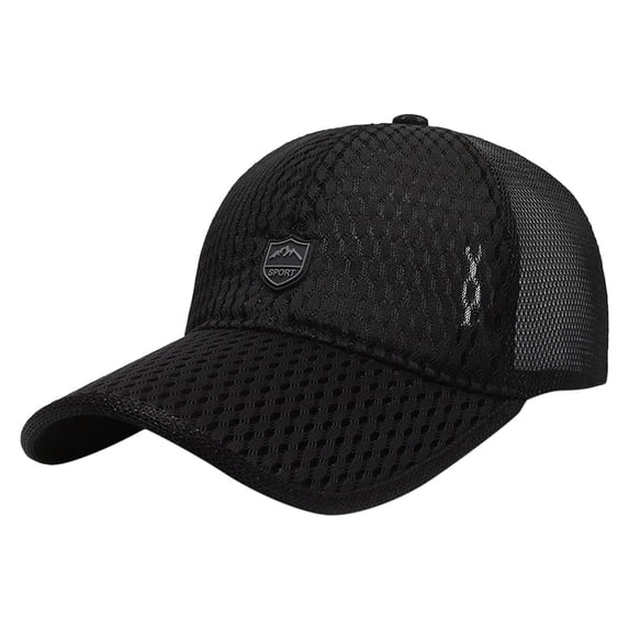 LEKODE Men Women Full Mesh Sport Baseball Cap, Breathable Rubber Patch Curved Brim Hat, Adjustable Lightweight Sun Cap for Running Fishing Hiking Daily Use Black One Size