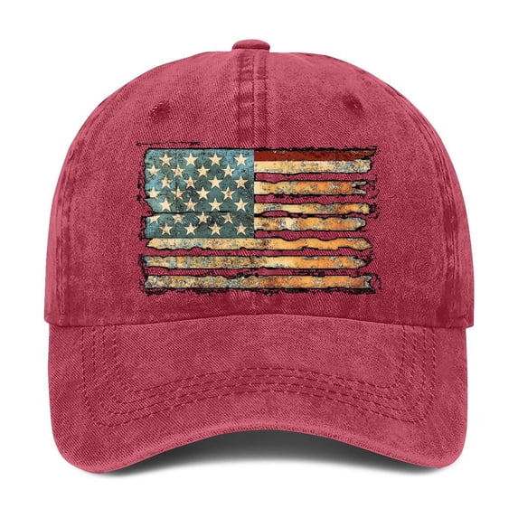 LEKODE Men Women Vintage American Flag Washed Baseball Cap, Retro Faded Distressed Patriotic Printed Hat, Adjustable Curved Brim Sun Cap for Holiday Sports Travel Daily Use Red One Size