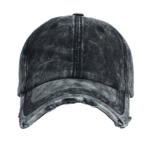 LEKODE Men Women Vintage Distressed Washed Dad Hat, Plain Solid‑Color Ripped Baseball Cap, Adjustable Soft Unstructured Hat for Casual Travel Sports Daily Use Black One Size
