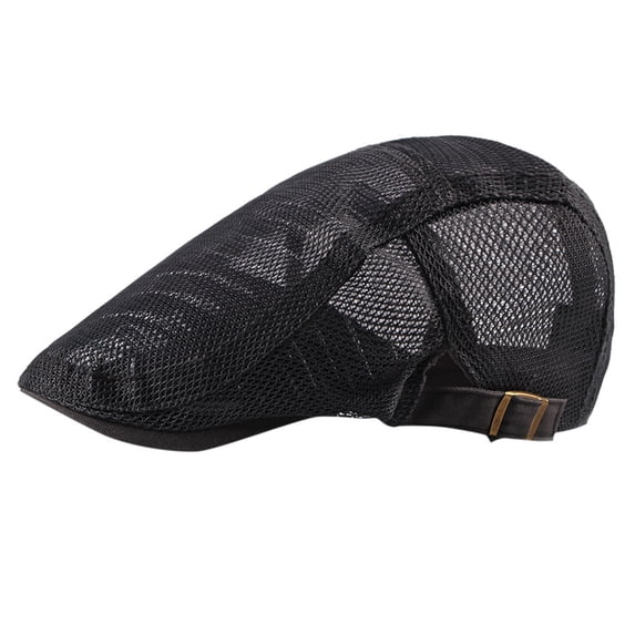 LEKODE Men's Mesh Flat Cap Breathable Summer Newsboy Hat Adjustable Cabbie Driving Flat Cap for Men Black One Size
