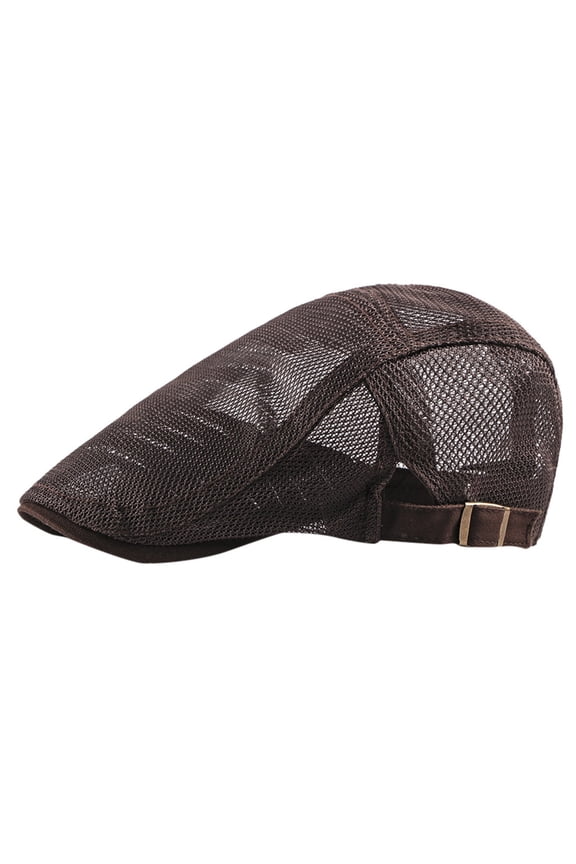 Men's Mesh Flat Cap Breathable Summer Newsboy Hat Cabbie Driving Hats for Men Coffee One Size