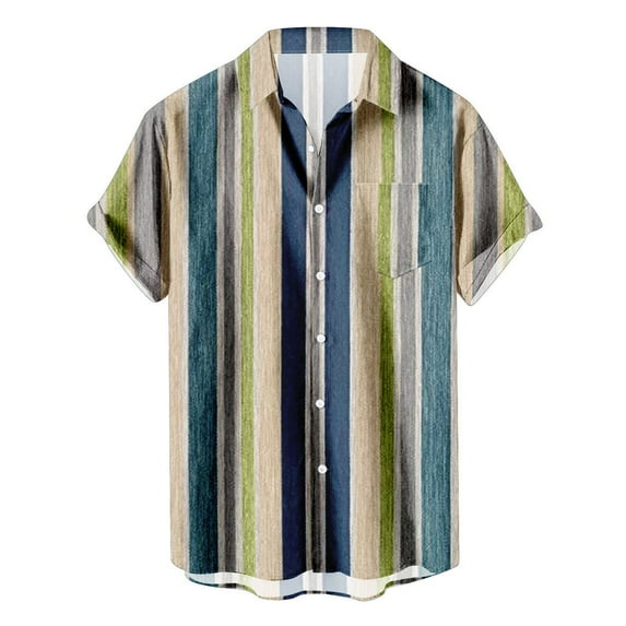 LEKODE Men's Short Sleeve Button Down Casual Colorful Striped Shirt Summer Aloha Beach Vacation Shirt Bowling Shirts