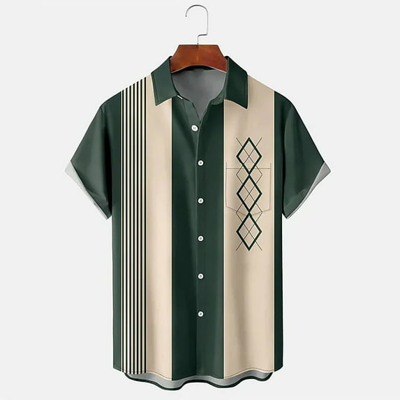 LEKODE Men's Short Sleeve Button Down Casual Plus Size Striped Colorblock Printing Summer Vintage Aloha Beach Vacation Shirt