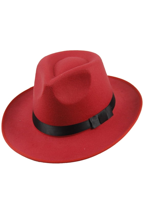 Men's Wool Felt Fedora with rain Bow Hatband Red One Size