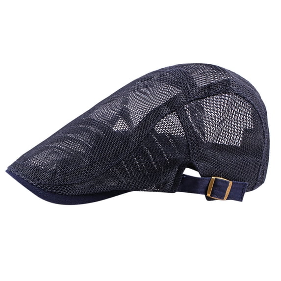 LEKODE Mens Breathable Mesh Summer Hat Adjustable Newsboy Beret Ivy Cap Cabbie Flat Cap Navy One Size