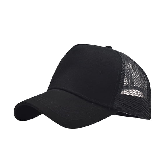 LEKODE Mens Womens Blank Plain Mesh Back Trucker Hat, Unprinted Curved Brim Baseball Cap, Adjustable Snapback Breathable Sun Hat for Custom Printing Daily Use Black One Size