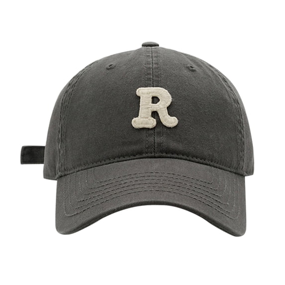 LEKODE Mens Womens Letter R Appliqué Washed Cotton Baseball Cap, Solid Soft‑Crown Curved Brim Dad Hat, Adjustable Minimalist Casual Sun Cap for Commute Travel Daily Use Grey One Size