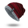 thumbnail image 1 of LEKODE Mens Womens Slouchy Fleece‑Lined Cable Knit Beanie, Thick Thermal Winter Skull Cap With Woven Label, Soft Warm Oversized Knitted Hat for Outdoor Daily Use Wine Red One Size, 1 of 2