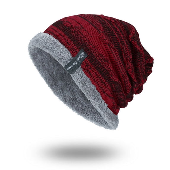 LEKODE Mens Womens Slouchy Fleece‑Lined Cable Knit Beanie, Thick Thermal Winter Skull Cap With Woven Label, Soft Warm Oversized Knitted Hat for Outdoor Daily Use Wine Red One Size