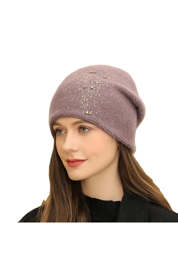 Outdoor Cycling Cold-proof Ear Warm Cap Warm Hats for Women Thin Beanie Winter Hats for Women Warm Ear Protection Knitted Hat Womens Beanies for Winter Faux Fur Hat Light Violet One Size