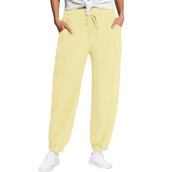 LEKODE Pants Women Lounge Pants Flowy Pants for Women Comfy Pants Joggers Yoga Pants Joggers for Women Travel Pants Women Fishing Pants Track Pants Women Yellow M