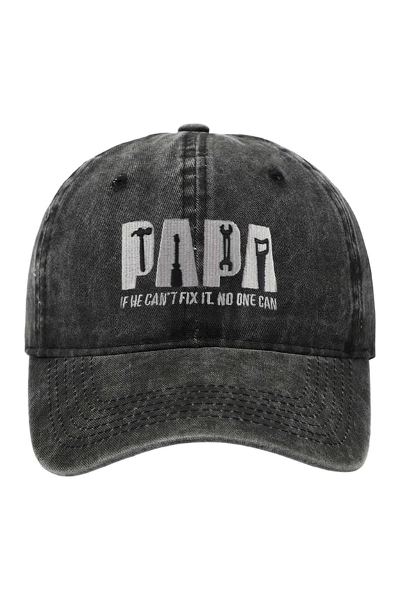 Papa If He Can't Fix It No One Can, Papa Tools Hat for Men, Funny Adjustable Cotton Embroidered Dad Baseball Cap Black One Size