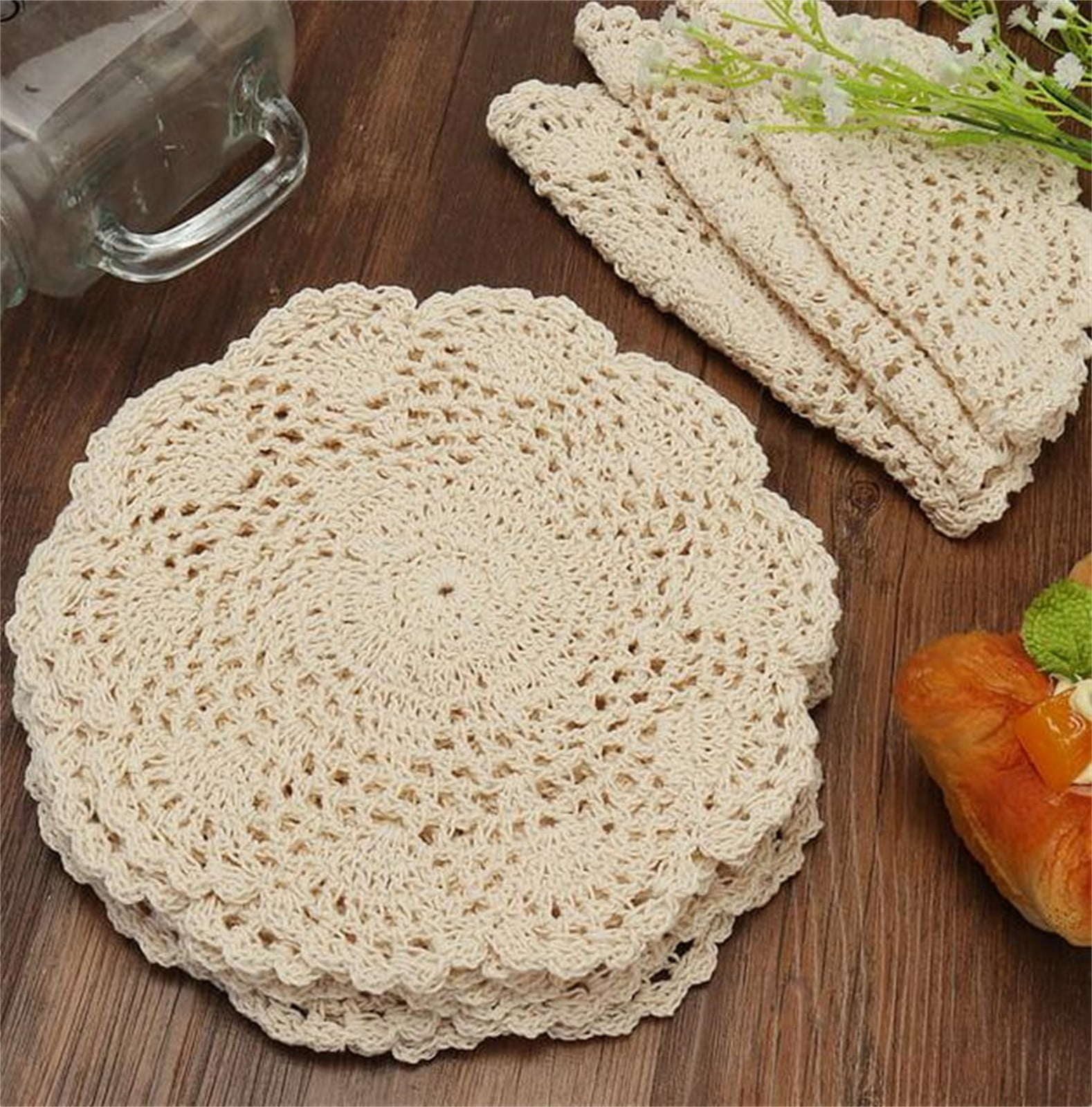 8 Pieces Doilies 12 Inch Crochet Round Lace Doily Handmade Placemats Crocheted Coasters, White Hortensia