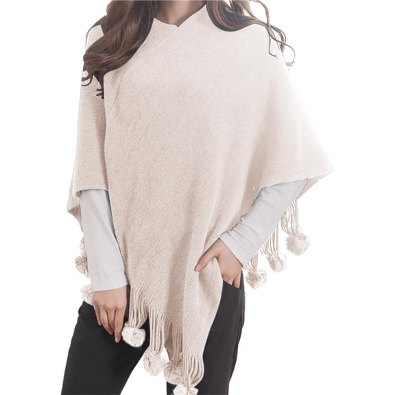 LEKODE Ponchos for Women Winter Ponchos for Women Warm Shawl Wraps for Women Scarf Womens Poncho Sweater Women's Shawl Poncho for Women Beige One Size