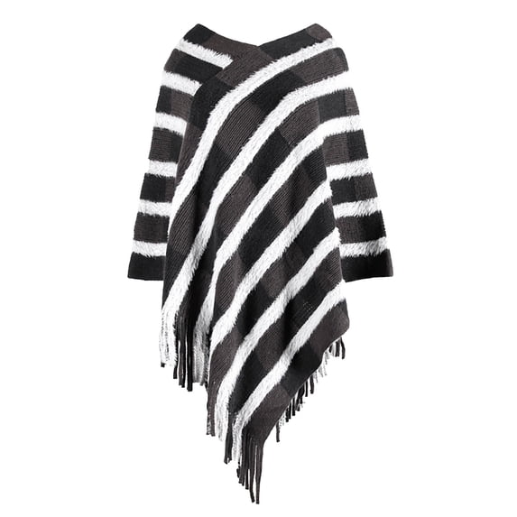 LEKODE Ponchos for Women Vintage Shawl Fringe Shawl Cape Women Womens Scarfs Womens Ponchos Women Scarves Black One Size
