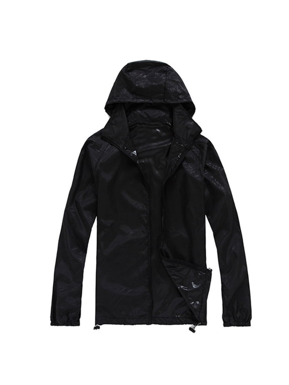 Rain Jacket Men Stylish Jacket Lightweight Jacket Waterproof Jacket Dustproof Mens Lightweight Rain Jacket Running Coat Loose with Pocket Running Cycling Hiking Gear Black XS