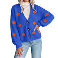 thumbnail image 1 of LEKODE Relaxed Fit Button Down Cropped Pumpkin Knit Cardigan for Women V Neck Bubble Long Sleeve Plain All Season Autumn Outer Layer Coat Blue XL, 1 of 4