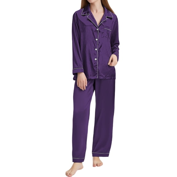 LEKODE Satin Heart Pajamas Woman Pajama Set Heart Pajama Pants Women Pajamas Sets Womens Lounge Set Valentines Pants for Women Warm Lounge Sets for Women Dark Purple M