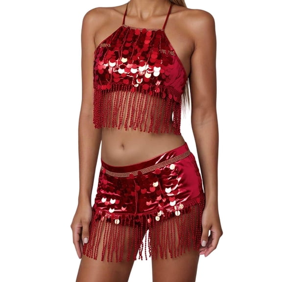 LEKODE Sequin Outfits Womens Two Piece Suits for Women Mardi Gras Outfit for Women Womens Top Comfort Sweat Set Woman Tops Top Long Sleeve Red One Size