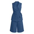 thumbnail image 1 of LEKODE Short Suit Set for Women 2 Piece Linen Lounge Sets Dressy Sleeveless Wrap V Neck Tie Waist Flowy Vest Tops High Waist Drawstring Shorts with Pockets Sky Blue L, 1 of 8