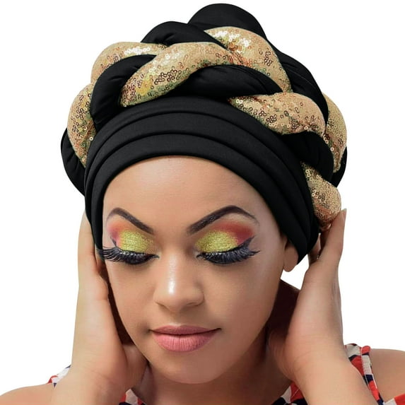 LEKODE Silk Head Wraps for Women Summer Beanies Skull Cap Women Turbantes Boho Head Wraps for Women Cotton Turbans for Women Women's Skullies & Beanies Black One Size