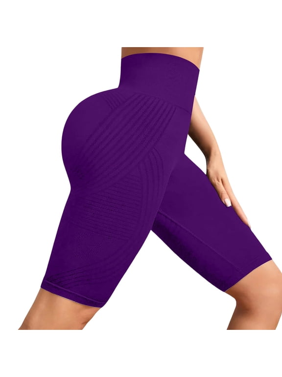 Skirt Leggings for Women Capri Leggings for Women Workout Shorts for Women No Scrunch Gym Shorts Ribbed Bermuda Shorts for Women Yoga Capri Pants Knee Length Leggings Twerk Short Purple S