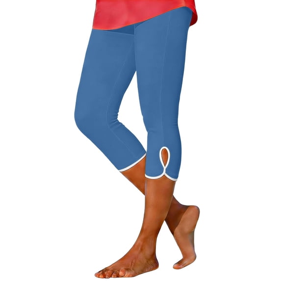 LEKODE Skirt Leggings for Women Curve Leggings High Waisted Leggings Knee Length Leggings Fitness Clothing Capri Leggings for Women with Pockets Workout Shorts for Women Twerk Shorts Blue Xl