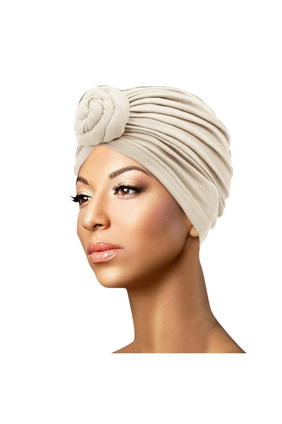 Skull Cap for Women Men Turban Boho Headband Satin Lined Cap Headwraps for Women Headscarves Head Wrap White One Size