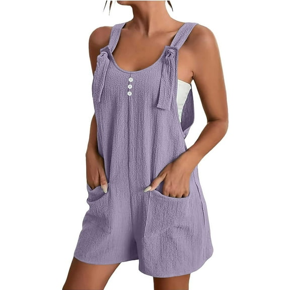 LEKODE Spaghetti Strap Romper Womens Rompers for Summer Jumpsuits for Women Linen Sets for Women 2 Piece Jumpsuits Rompers Short Romper Boho Jumpsuit Summer Sets Women 2 Piece Outfits Purple 3xl