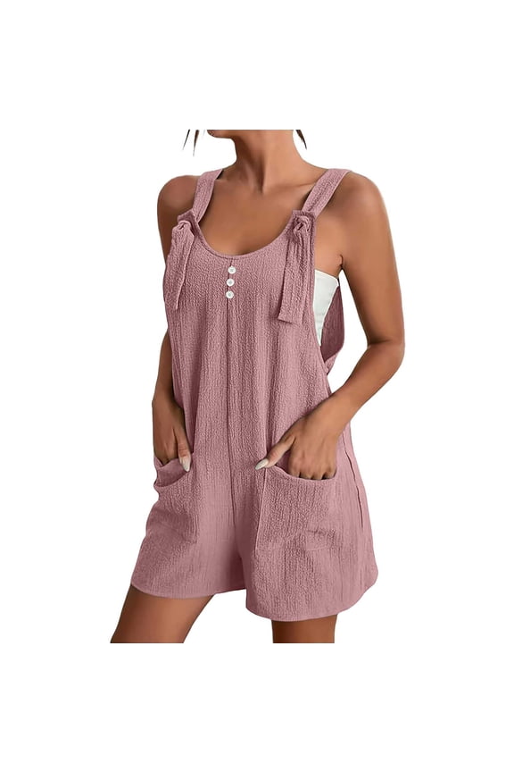 Spaghetti Strap Romper Womens Rompers for Summer Jumpsuits for Women Summer Pants Sets Women 2 Piece Outfits Jumpsuits Rompers Short Romper Boho Jumpsuit Sweatsuit Lounge Set Womens Pink M