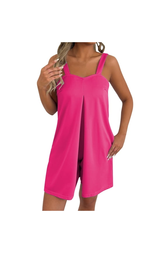 Spaghetti Strap Romper Womens Rompers for Summer Jumpsuits for Women Womens Two Piece Sets Summer Pants with Suspender Straps and Jumpsuit Summer Work Outfits for Women Hot Pink Xl