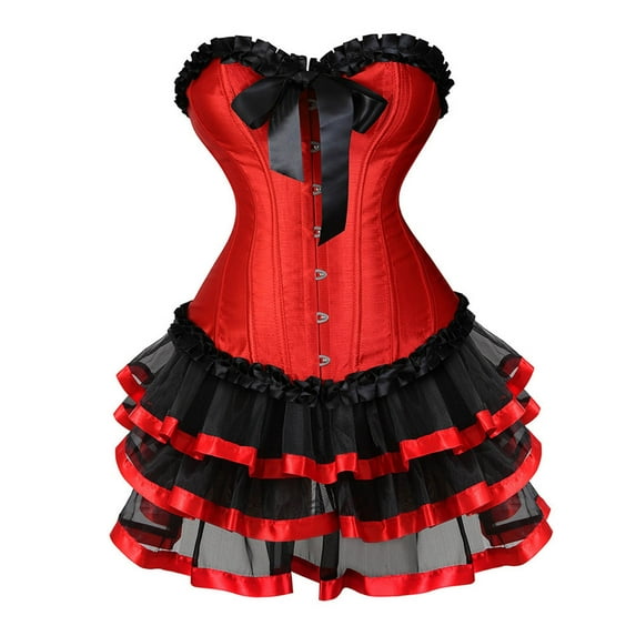 LEKODE Steampunk Corset Skirt Renaissance Corset Dress Gothic Overbust Corset and Skirt Set Renaissance Skirt Plus Size Pirate Skirt Women Renaissance Pirate Skirt Women Steampunk Dress Red M