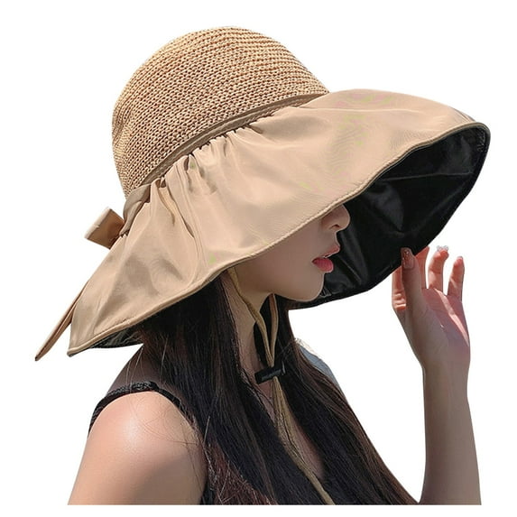 LEKODE Straw Hat Bucket Hats for Men Womens Beach Hat Visors for Women Sun Hats for Women Straw Hats for Men Umbrella Hat Khaki One Size